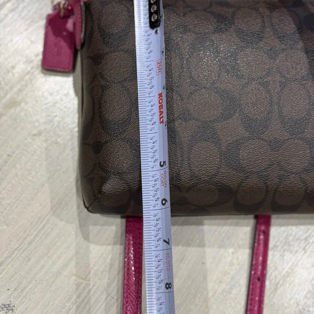 Coach Brown Signature Crossbody with Pink Trim and Strap